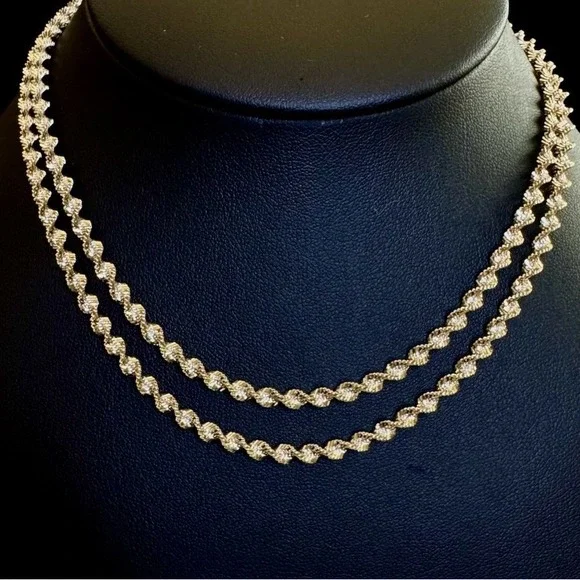 Sterling Silver 925 Italy Two Tone Diamond Cut Twist Chain Necklace 30" 14.26g - Picture 1 of 8